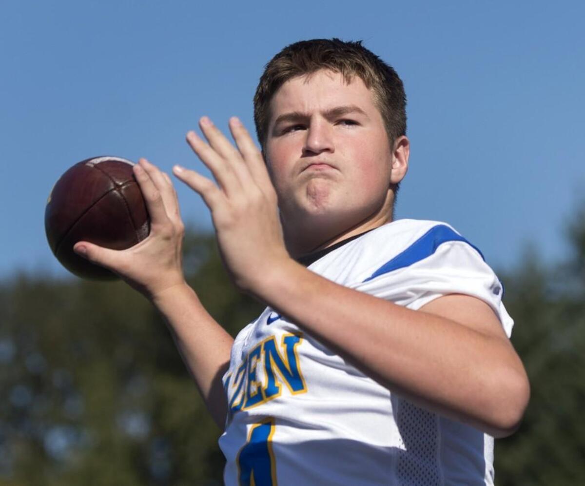 Hazen quarterback Jaxson Ingram. Photo taken at Kent-Meridian High in Kent on Wednesday, Oct. 4, 2017.