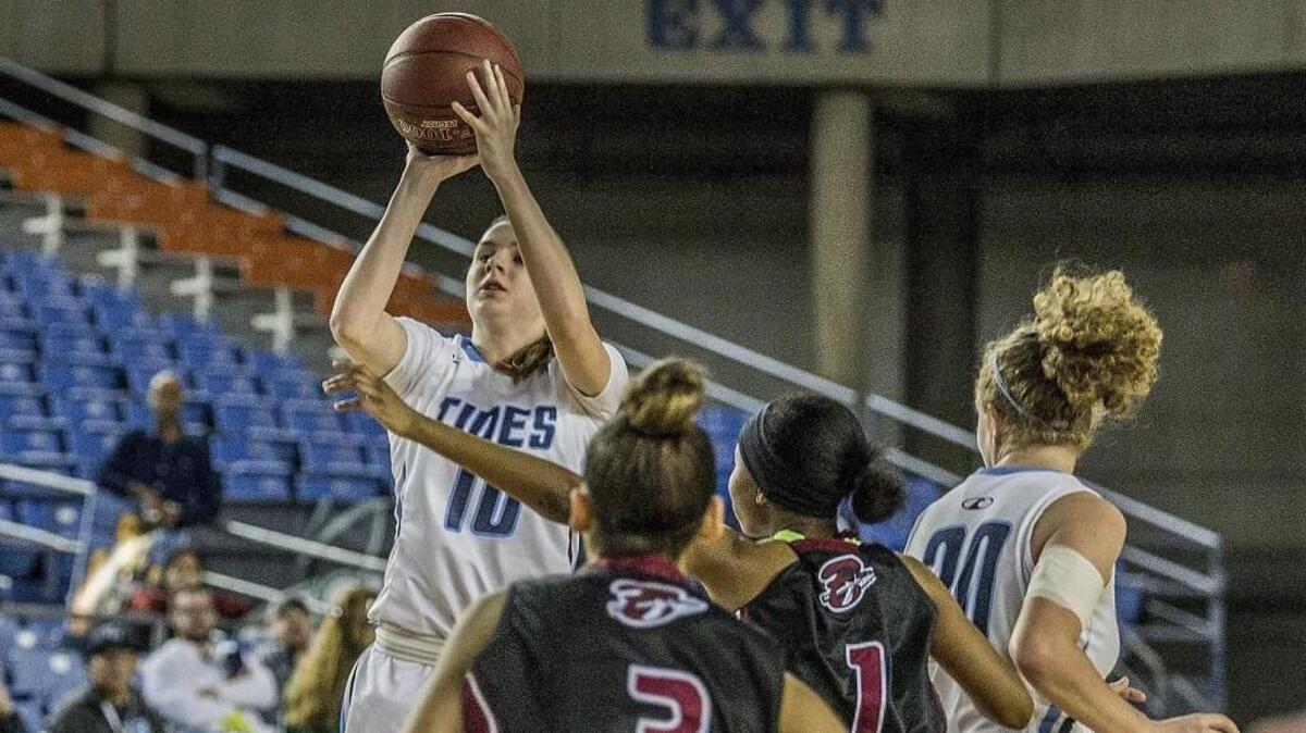 Gig Harbor's Brynna Maxwell takes a shot during a 3A state quarterfinals game against Bethel in the Tacoma Dome on Thursday, March 1, 2018.