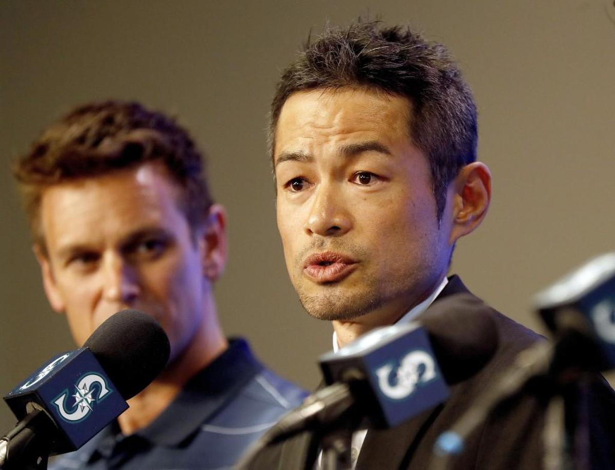 Seattle Mariners' Ichiro Suzuki speaks at a news conference at the teams' spring training baseball complex, March 7, 2018, in Peoria, Ariz. Suzuki signed a one year deal in his return to the Mariners.