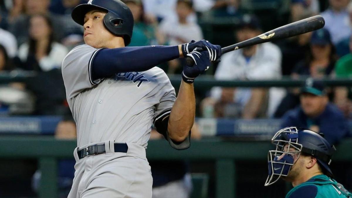 Aaron Judge almost left the building with his three-run homer in the fifth inning against Andrew Moore. The landed near the top row in the upper deck in left field.