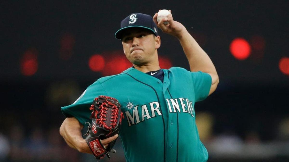 Seattle Mariners starting pitcher Marco Gonzales in action against the Los Angeles Angels in a baseball game Friday, Aug. 11, 2017, in Seattle. (AP Photo/Elaine Thompson)