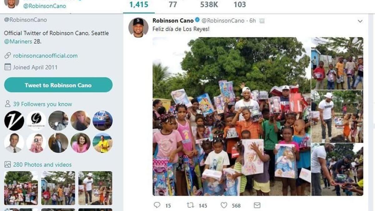 On Saturday, Robinson Cano was in the Dominican Republic helping distribute more than 2,400 toys to children in more than 18 communities for Three Kings’ Day.