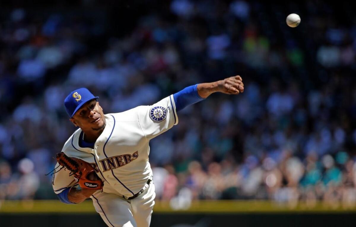 Seattle starting pitcher Ariel Miranda throws against Houston Sunday. Miranda gave up four runs in 7 1/3 innings pitched.