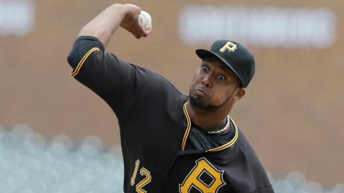 Pittsburgh Pirates pitcher Juan Nicasio throws during the second inning of a baseball game against the Detroit Tigers, Tuesday, April 12, 2016, in Detroit.