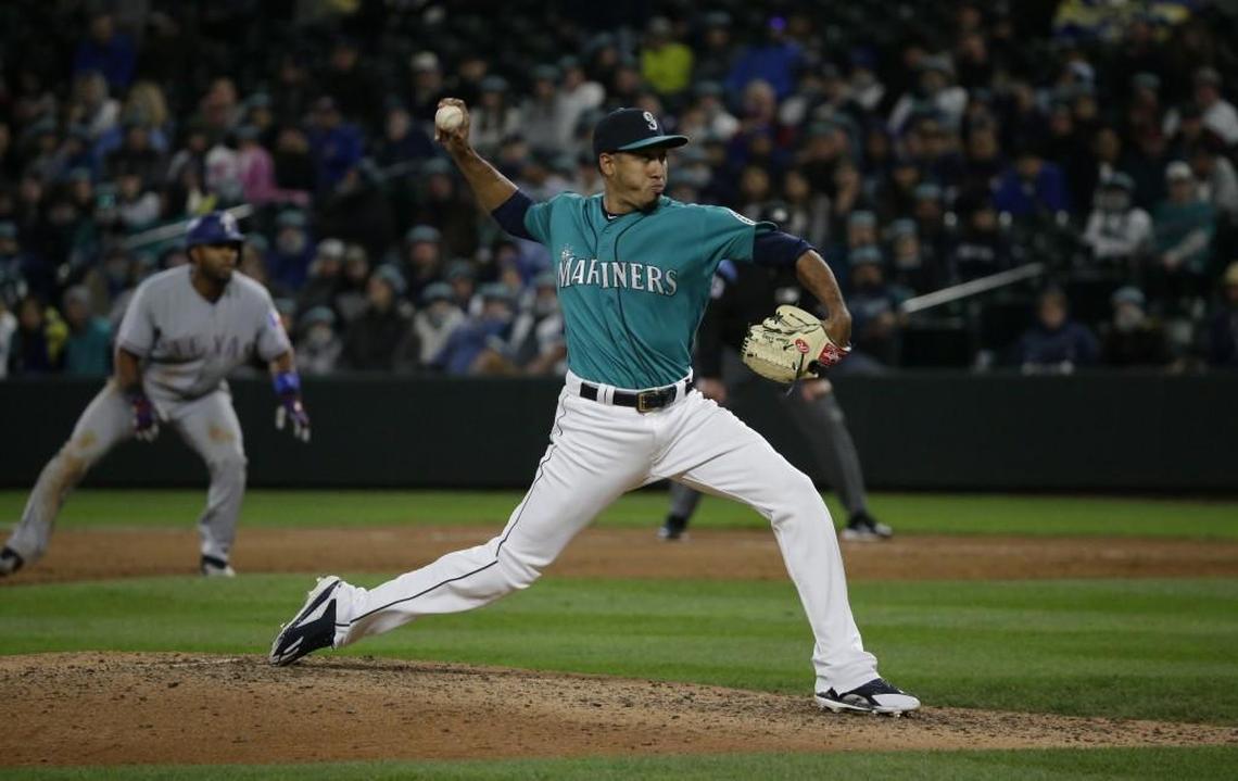Seattle Mariners closer Edwin Diaz throws against the Texas Rangers on May 5, 2017. Diaz had 34 saves in 2017, but just nine of them at Safeco.