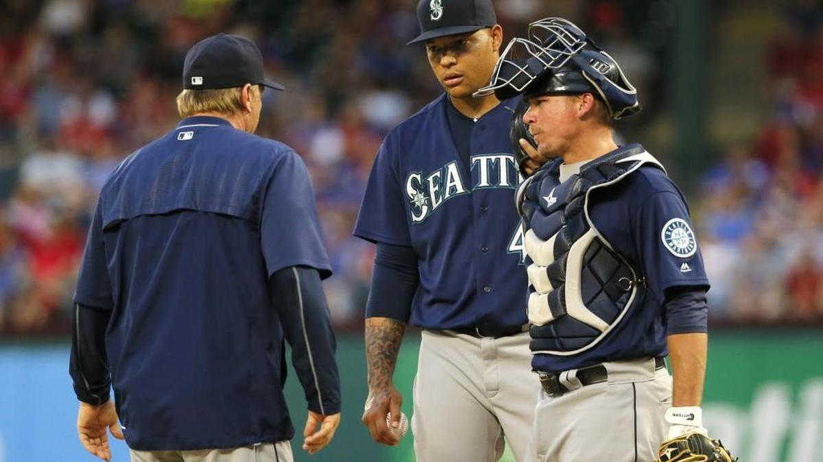 Taijuan Walker, center, who missed his last start for Seattle because of tendonitis in his foot, is tentatively schedule to start Thursday against Baltimore.