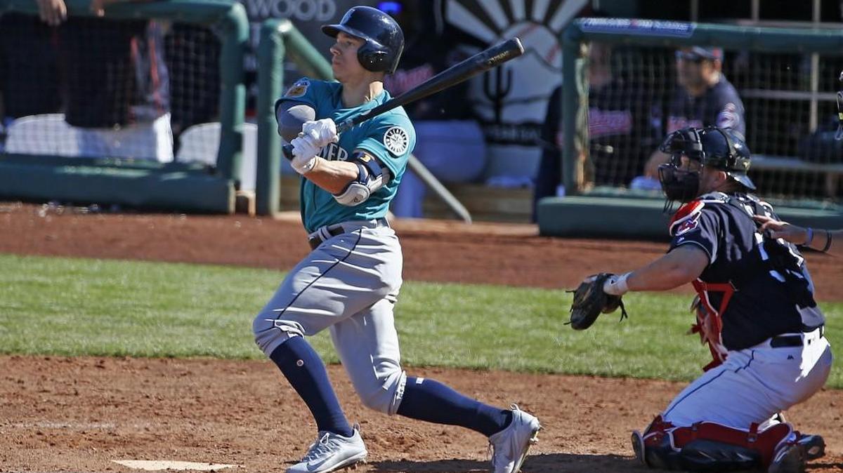 Tyler O'Neill, pictured with the Mariners in spring training in March, was traded Friday to the St. Louis Cardinals. He was hitting .244 with 19 homers and 56 RBIs this season with the Tacoma Rainiers.