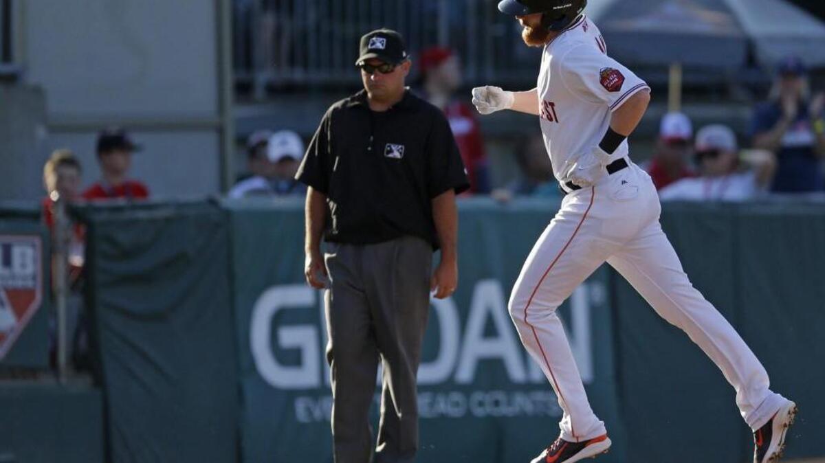 Pacific Coast League Fresno Grizzlies' Colin Moran rounds the bases after he hit a solo home run against International League pitcher Tom Eshelman in the second inning of the Minor League baseball AAA All-Star Game, Wednesday, July 12, 2017 in Tacoma.