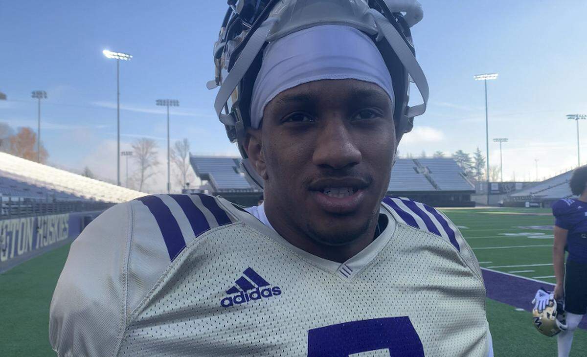 Huskies quarterback Michael Penix Jr. speaks to The News Tribune following Washington’s practice Nov. 28, 2023, three days before UW plays Oregon in the final Pac-12 Conference football championship game, in Las Vegas.