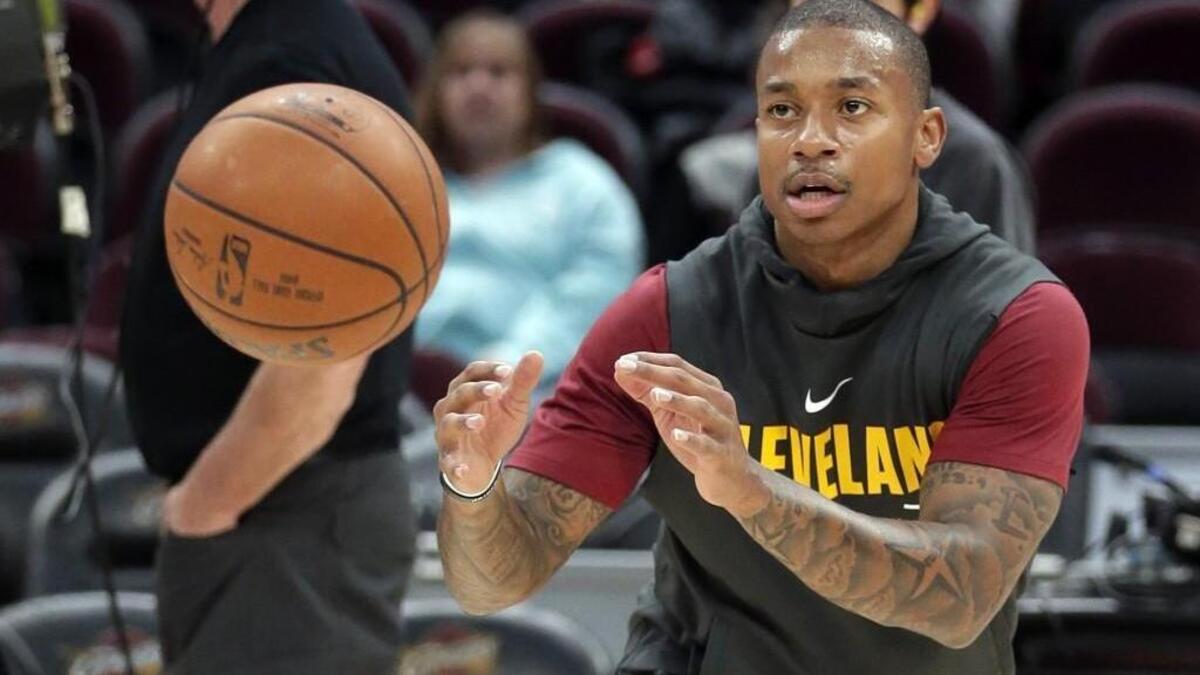 Isaiah Thomas gets some shots in before the Cleveland Cavaliers’ game last month against Brooklyn. Thomas, who has yet to make his debut with the Cavaliers, played four-on-four with other Cleveland players and coaches on Wednesday, a significant step in his recovery from a hip injury.