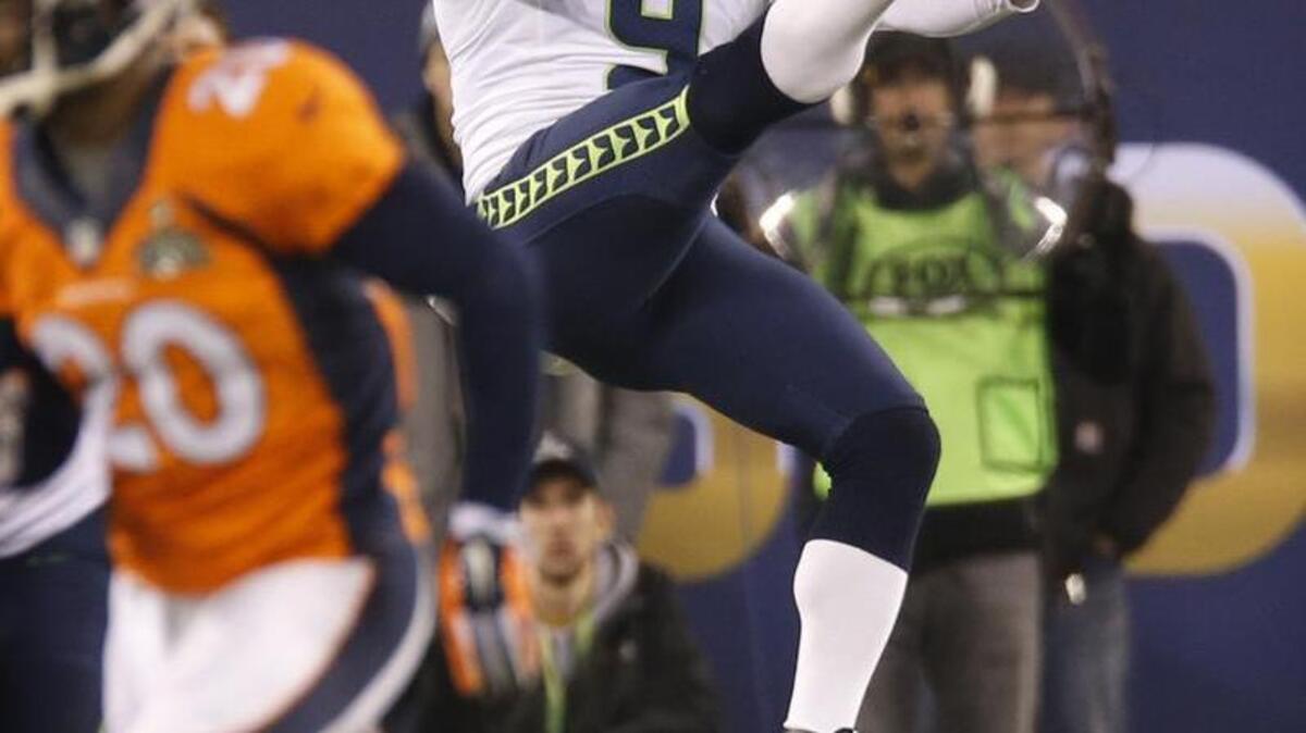 Seattle punter Jon Ryan kicks away the football during the Seahawks 43-8 victory over the Denver Broncos in Super Bowl XLVIII at MetLife Stadium in East Rutherford, NJ on Sunday, Feb. 2, 2014.