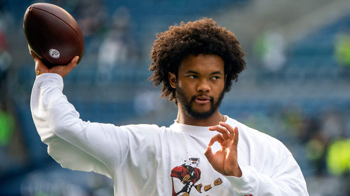 Arizona Cardinals quarterback Kyler Murray goes through informal warmups prior to the start of an NFL game against the Seattle Seahawks on Sunday afternoon at Lumen Field in Seattle.