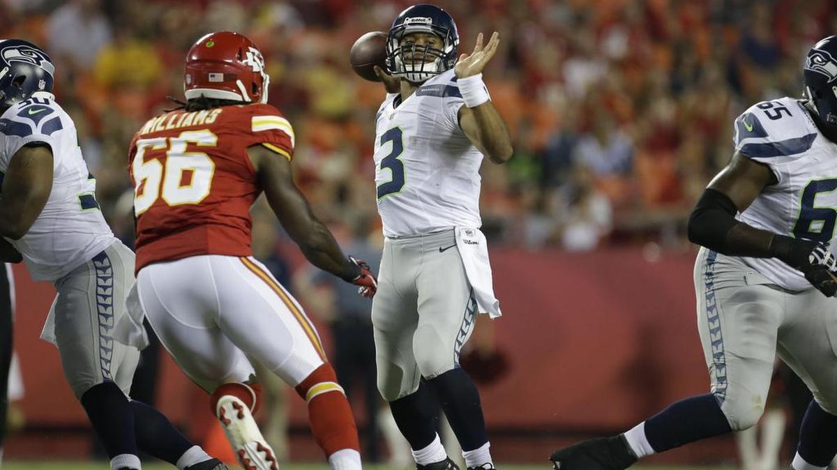 
Russell Wilson, then a rookie third-round pick out of Wisconsin, made his first start at quarterback for the Seattle Seahawks in a 2012 exhibition game at the Kansas City Chiefs. Wilson has quarterbacked the Seahawks to the past two Super Bowls.
