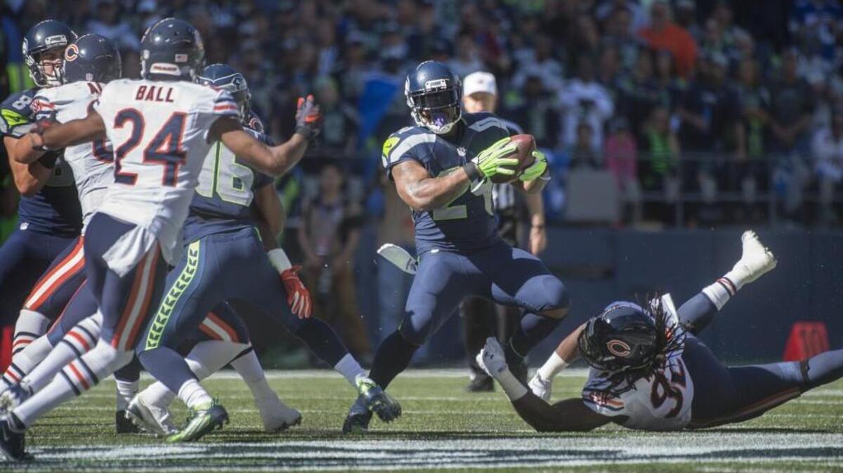 
Seahawks running back Marshawn Lynch, who played sparingly against the Chicago Bears on Sunday, missed his last game for Seattle in October 2011 at Cleveland.
