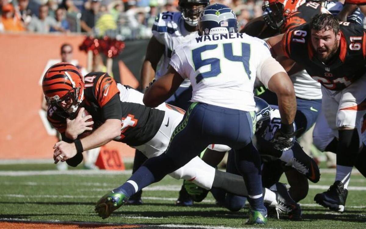 
Bengals quarterback Andy Dalton scores a touchdown last week, as Cincinnati rallied from a 17-point fourth-quarter deficit to defeat the Seahawks in overtime.
