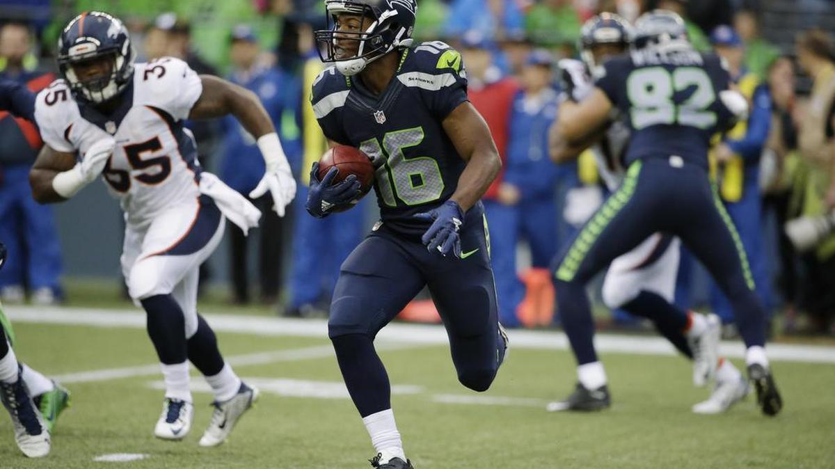 
Seahawks rookie Tyler Lockett returns a kickoff 103 yards for a touchdown against the Denver Broncos during the first half of the exhibition game Aug. 14 in Seattle. “I’m just going to keep doing what I’m doing,” Lockett says.
