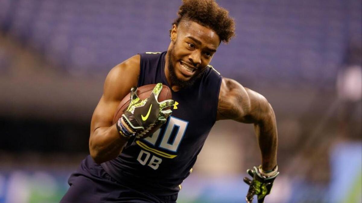 Colorado defensive back Tedric Thompson runs a drill at the NFL football scouting combine in Indianapolis on March 6, 2017. The Seahawks selected Thompson with the No. 111 pick.