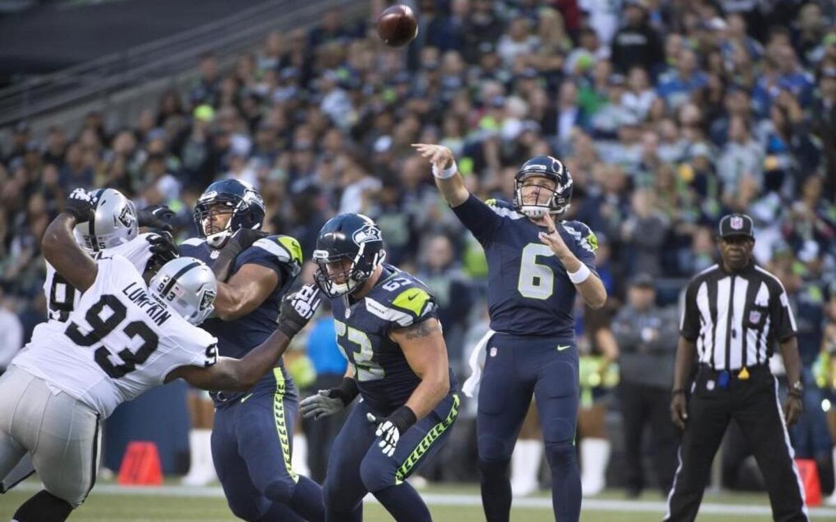 
Seahawks backup quarterback R.J. Archer throws a pass Thursday during the team’s final exhibition game. Archer was 5 of 10 for 43 yards in the victory.
