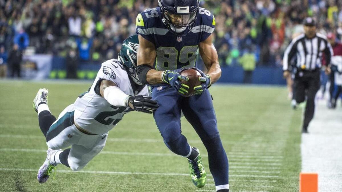 We think this is a catch. At least that’s what officials ruled for Seahawks wide receiver Doug Baldwin as he stretched for the end zone but stepped out of bounds during the second half of Seattle’s win over Philadelphia Dec. 3. Good thing he didn’t have to “survive the ground.”