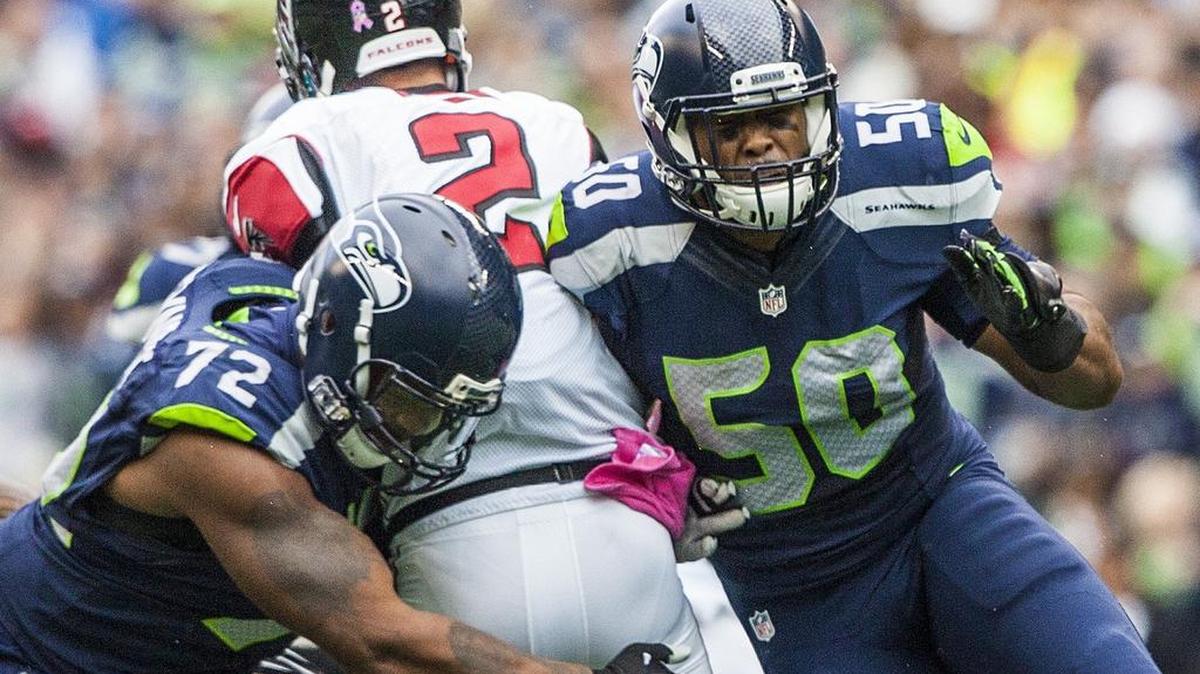 Seahawks end Michael Bennett and linebacker K.J. Wright sack Falcons quarterback Matt Ryan on Oct. 16. Wright is pushing to make the Pro Bowl with a fine season.