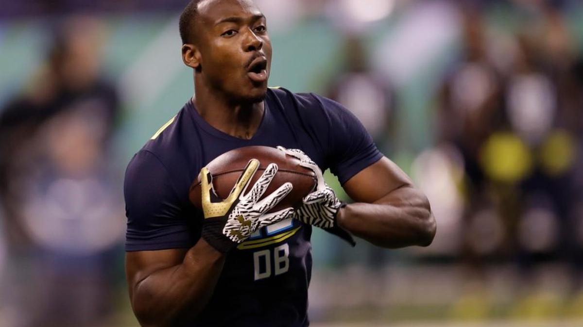 Michigan defensive back Delano Hill runs a drill at the NFL football scouting combine on March 6, 2017, in Indianapolis. The Sehawks selected Hill with the No. 95 pick in the NFL draft.