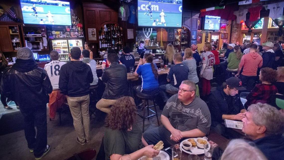 
Soccer fans gather at Doyle’s Public House in Tacoma for a soccer match between the United States and Mexico on Saturday.
