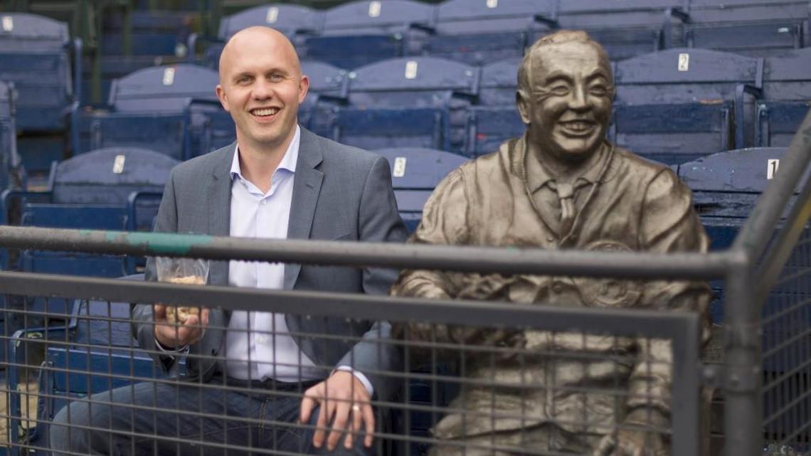 Aaron Artman, President of the Tacoma Rainiers baseball club (left) and Ben Cheney, for whom the Rainiers' ballpark is named. Photo taken March 28, 2014.