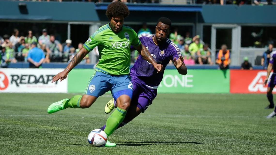 
Sounders defender Roman Torres made his Major League Soccer debut Sunday, notching an assist and helping Seattle shut out Orlando City, 4-0. “Torres was a calming influence in the back,” coach Sigi Schmid says.
