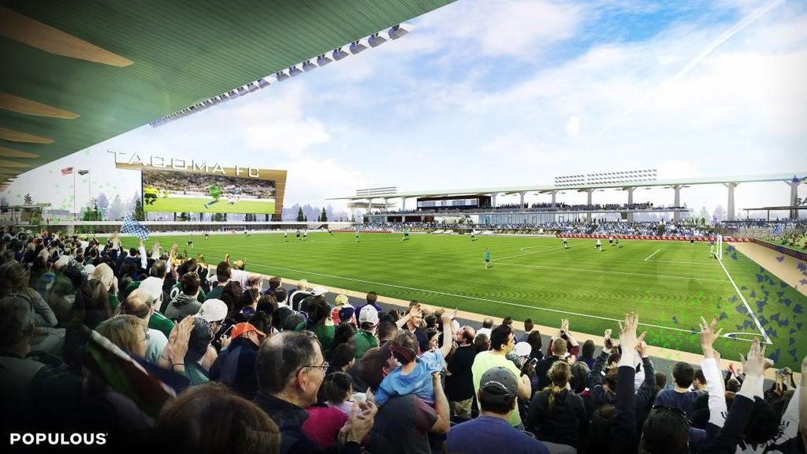 Rendering of a new soccer stadium in Tacoma for the Sounders developmental franchise, S2.