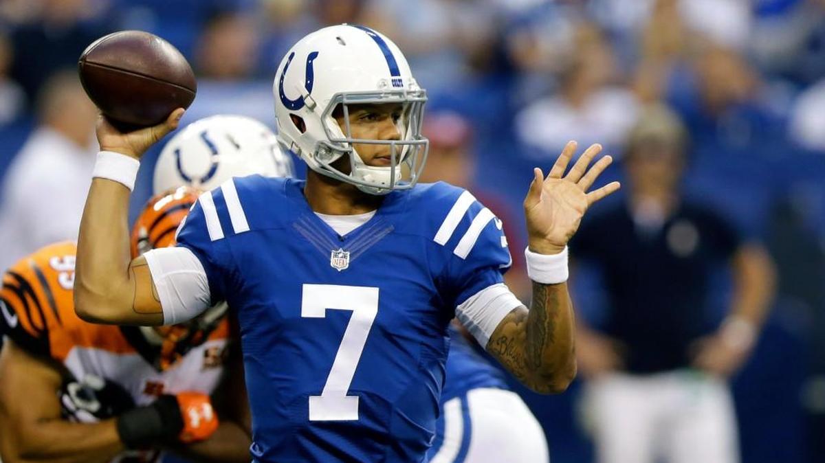 Stephen Morris, then with the Indianapolis Colts, throws during the first half of a preseason game against the Cincinnati Bengals back in August. The Seahawks signed the quarterback on Friday; Morris has never taken a snap in an NFL regular season game.
