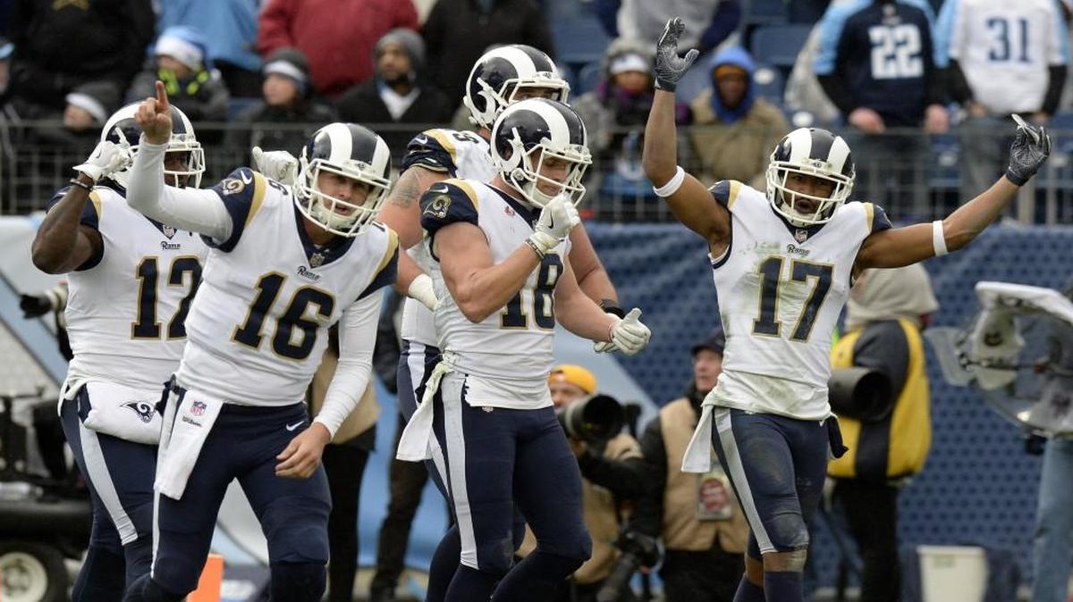 Los Angeles Rams quarterback Jared Goff (16) and celebrates with wide receiver Cooper Kupp (18) after a touchdown. Will they be so happy if the team’s kicker Sam Ficken, can’t come through in the playoffs?