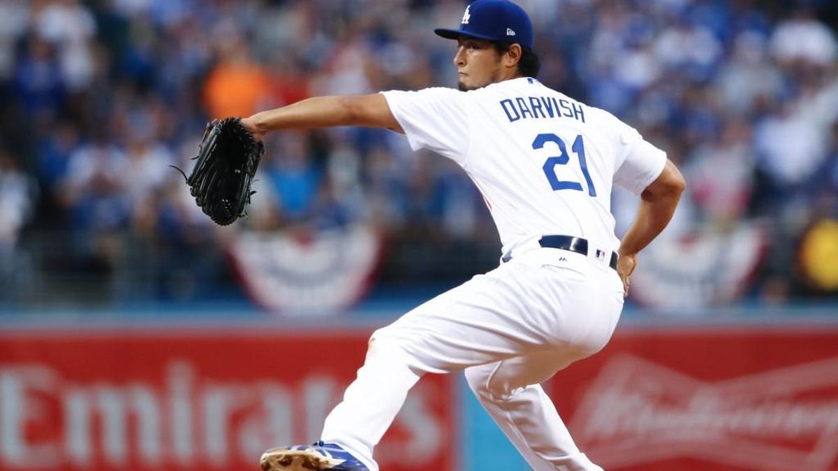 Los Angeles Dodgers starting pitcher Yu Darvish throws during the first inning of Game 7 of the World Series against the Houston Astros on Nov. 1, 2017, in Los Angeles. Darvish, a free agent, was lit up in the Series, but could provide much-needed depth and experience to the Mariners.