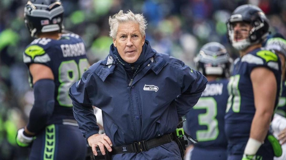 Does this look like a coach who’s worried about the Panthers-Falcons score on Sunday? “There’s always stuff that can distract you and there’s always stuff out there. It’s hugely important to focus on what’s at hand, so you know it’s not anything different than what it normally is,” Pete Carroll said about scoreboard watching and his team’s playoff hopes.