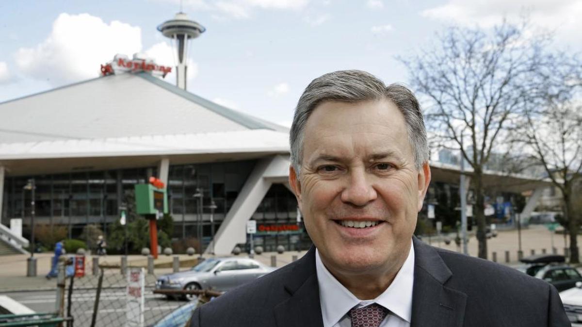 Tim Leiweke, head of the Oak View Group, is shown in front of Key Arena earlier this year. His group laid out an ambitious timeline to remodel the arena and get it done by 2020.
