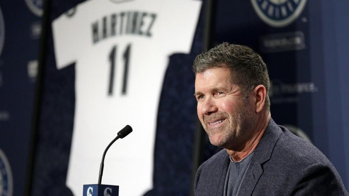 Seattle Mariners former designated hitter Edgar Martinez smiles as he speaks at a news conference announcing the retirement by the team of his jersey No. 11, Jan. 24, 2017, in Seattle. The Mariners will retire Martinez’s number Saturday, Aug. 12, as part of a weekend celebration.