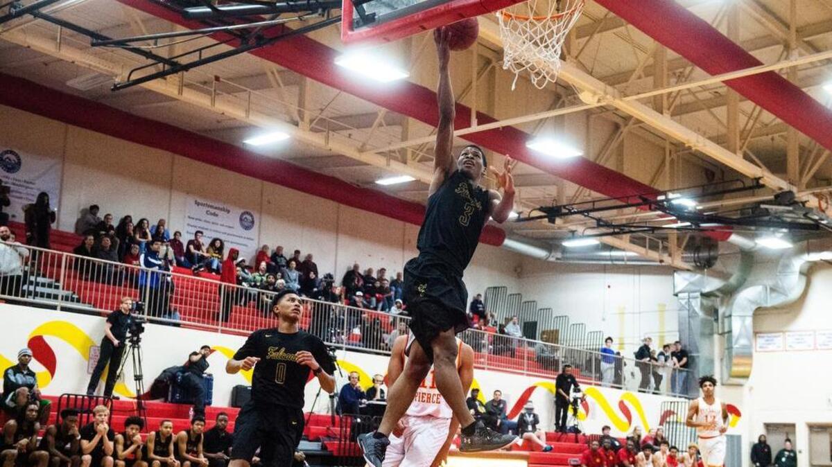 Foss’ Micah Pollard (3) goes in for a breakaway layup in the fourth quarter. Franklin Pierce High School played Foss High School in a basketball game at Franklin Pierce High School in Tacoma, Wash., on Friday, Jan. 4, 2019.