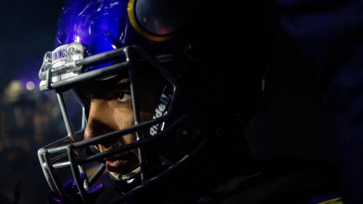 Puyallup’s Angel Sanchez stands in the tunnel before the game. Puyallup High School played Kennedy Catholic High School in a football game at Sparks Stadium in Puyallup, Wash., on Friday, Nov. 2, 2018.