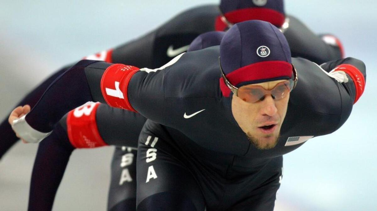 KC Boutiette, of Tacoma, leads the team during a 2006 Winter Olympics men’s speedskating race in 2006.