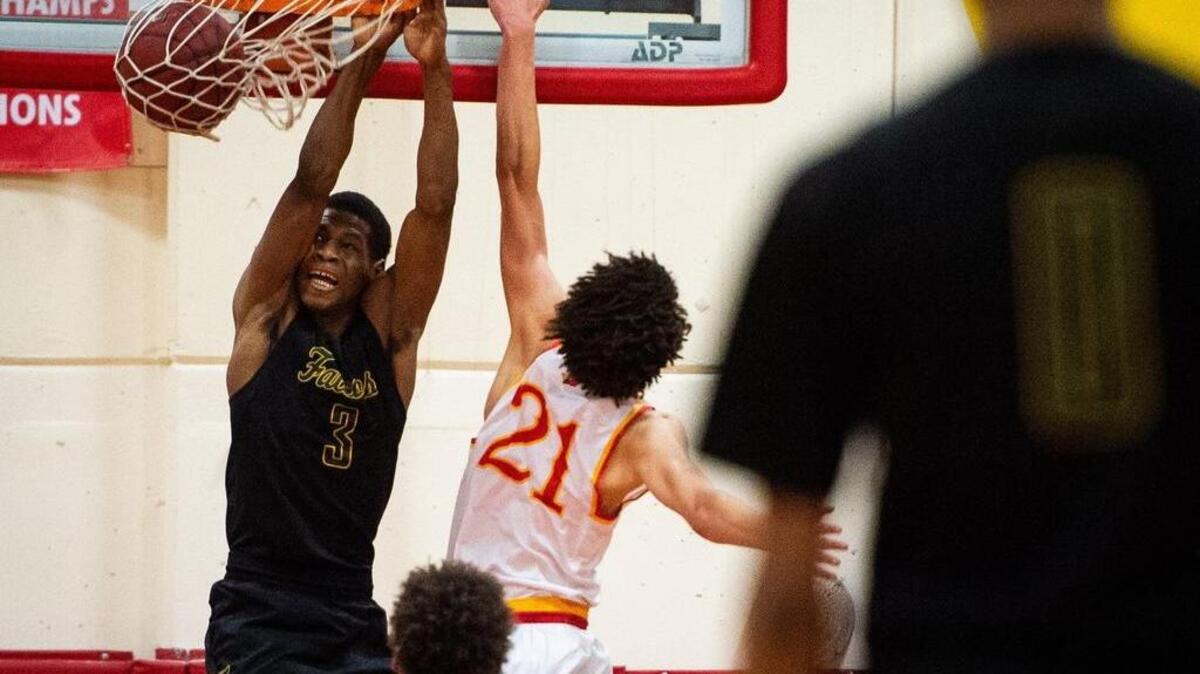 Foss’ Micah Pollard dunks in the second quarter. Franklin Pierce High School played Foss High School in a basketball game at Franklin Pierce High School in Tacoma, Wash., on Friday, Jan. 4, 2019.