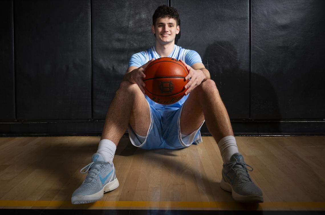 The News Tribune’s 2026 All-Area boys basketball first team athlete Gig Harbor senior Michael Masini poses for a portrait at Lincoln High School on Saturday, March 14, 2026, in Tacoma.