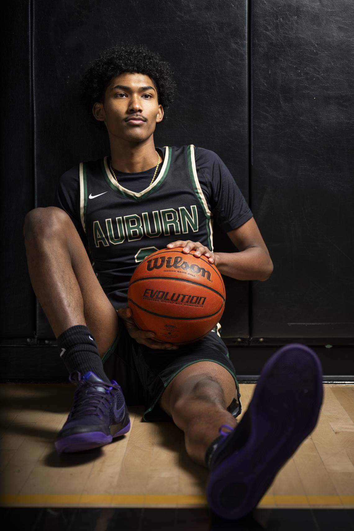The News Tribune’s 2026 All-Area boys basketball first team athlete Auburn senior Daniel Johnson poses for a portrait at Lincoln High School on Saturday, March 14, 2026, in Tacoma.