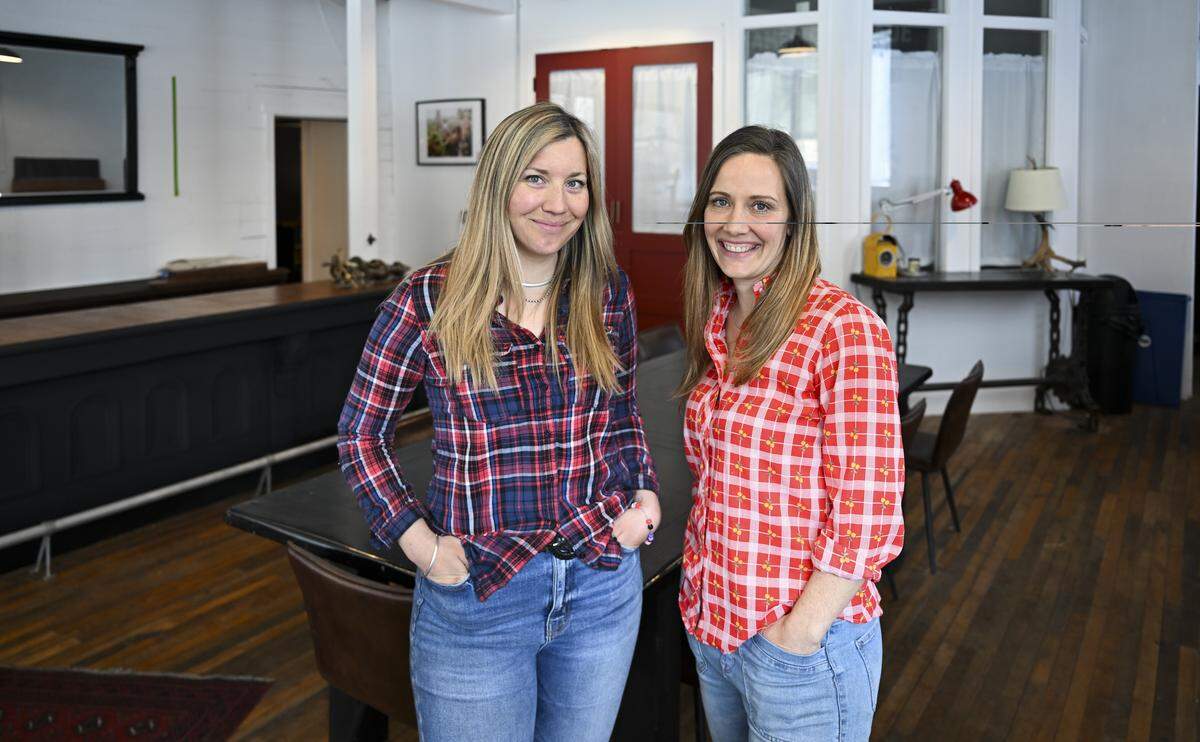 Belinda Kelly and Venise Cunningham, co-founders of Simple Goodness Soda Shop, pose for a portrait on Tuesday, April 28, 2026, in Wilkeson, Wash. The two have had to pivot and reinvent their small business after the closure of the Fairfax Bridge caused a drastic decrease in customers.