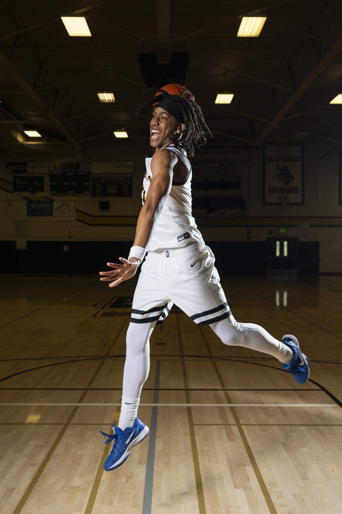 The News Tribune’s 2026 All-Area boys basketball first team player of the year Lincoln sophomore Davion Shareef-Dulaney poses for a portrait at Lincoln High School on Saturday, March 14, 2026, in Tacoma.