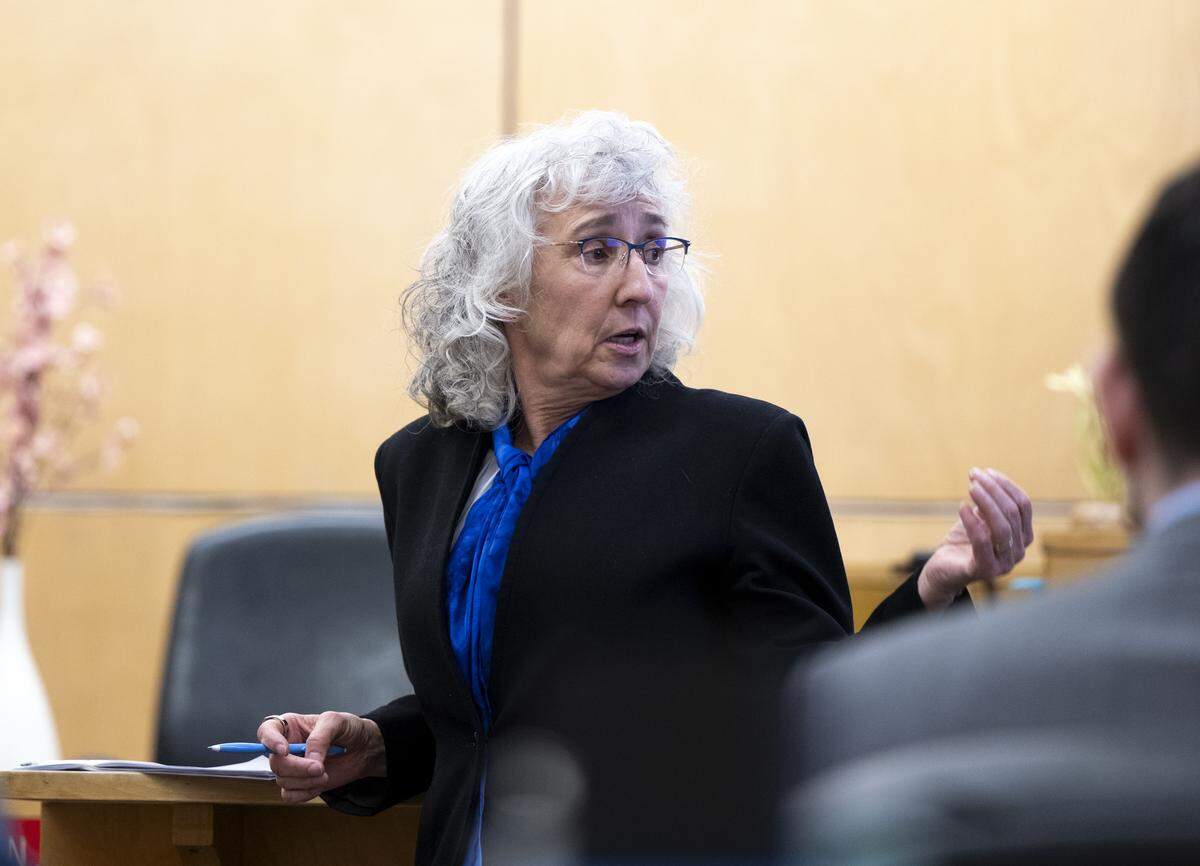 Attorney Melissa Nelson, representing the State of Washington, gives an opening statement during the civil trial against the Washington Department of Children, Youth and Families (DCYF) and Love and Laughter Learning Center in the 2022 death of 2-year-old Sarai Brooks. Photographed at Pierce County Superior Court on Monday, March 16, 2026, in Tacoma.