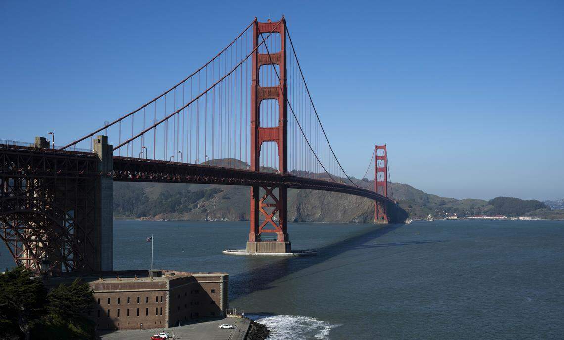 The Golden Gate Bridge is seen ahead of Super Bowl LX as Seattle Seahawks and New England Patriots prepare to face off, on Thursday, Feb. 5, 2026, in San Francisco, Calif.