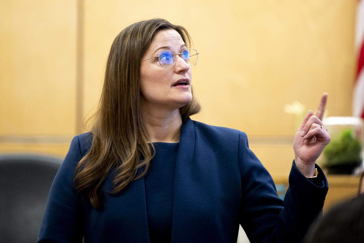 Attorney Mary C. Butler, representing Laughter Learning Center Inc., gives an opening statement during the civil trial against the Washington Department of Children, Youth and Families (DCYF) and Love and Laughter Learning Center in the 2022 death of 2-year-old Sarai Brooks. Photographed at Pierce County Superior Court on Monday, March 16, 2026, in Tacoma.