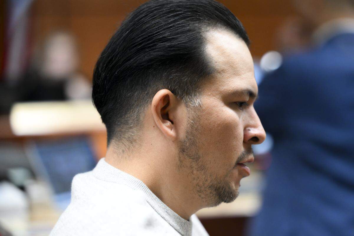 Former Pierce County Sheriff's Office deputy Edgar Ruiz, 36, pleaded not guilty at arraignment to felony harassment with threats to kill, in Pierce County Superior Court, on Tuesday, June 2, 2026, in Tacoma, Wash.