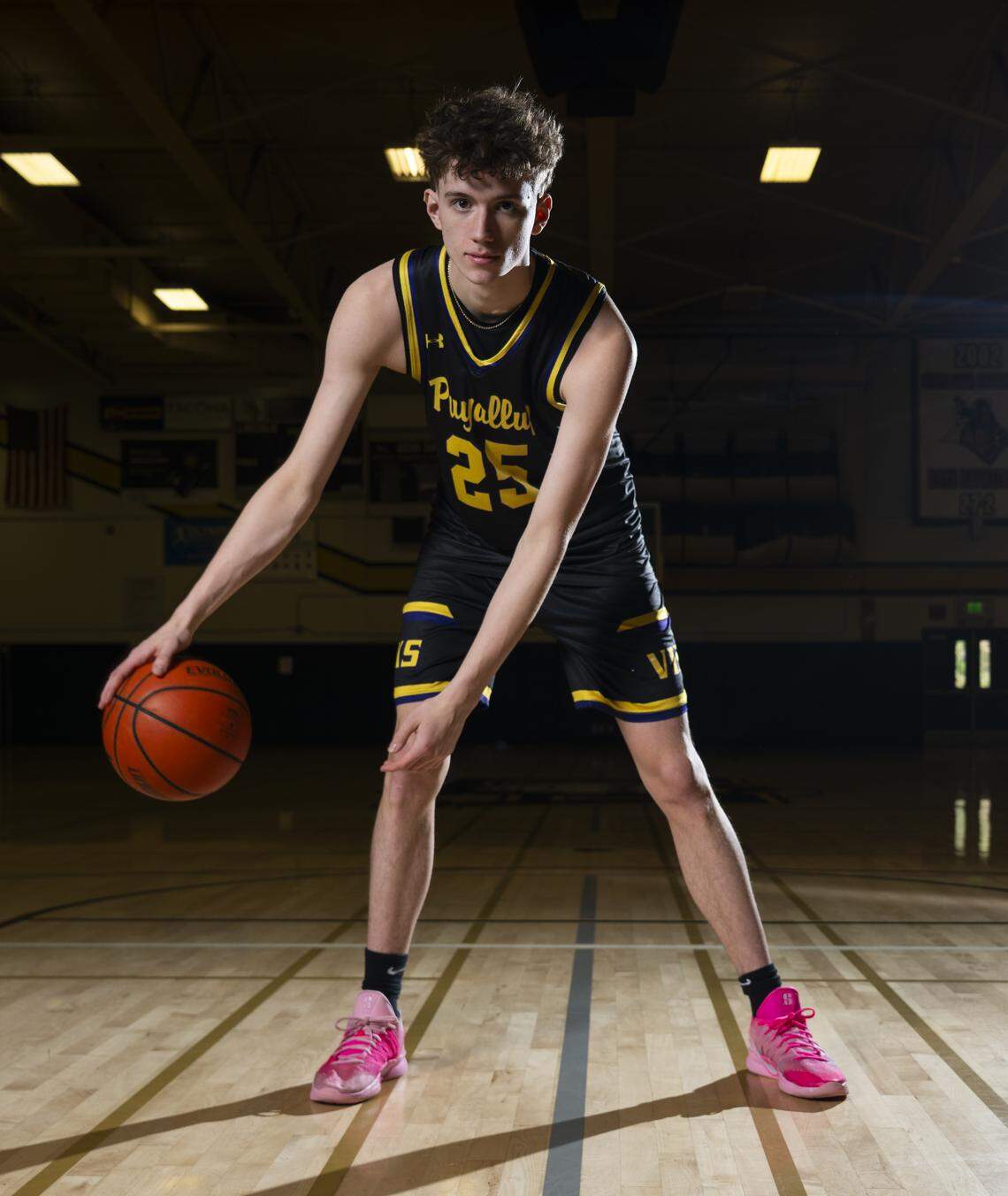 The News Tribune’s 2026 All-Area boys basketball first team athlete Puyallup senior Will Nasinec poses for a portrait at Lincoln High School on Saturday, March 14, 2026, in Tacoma.