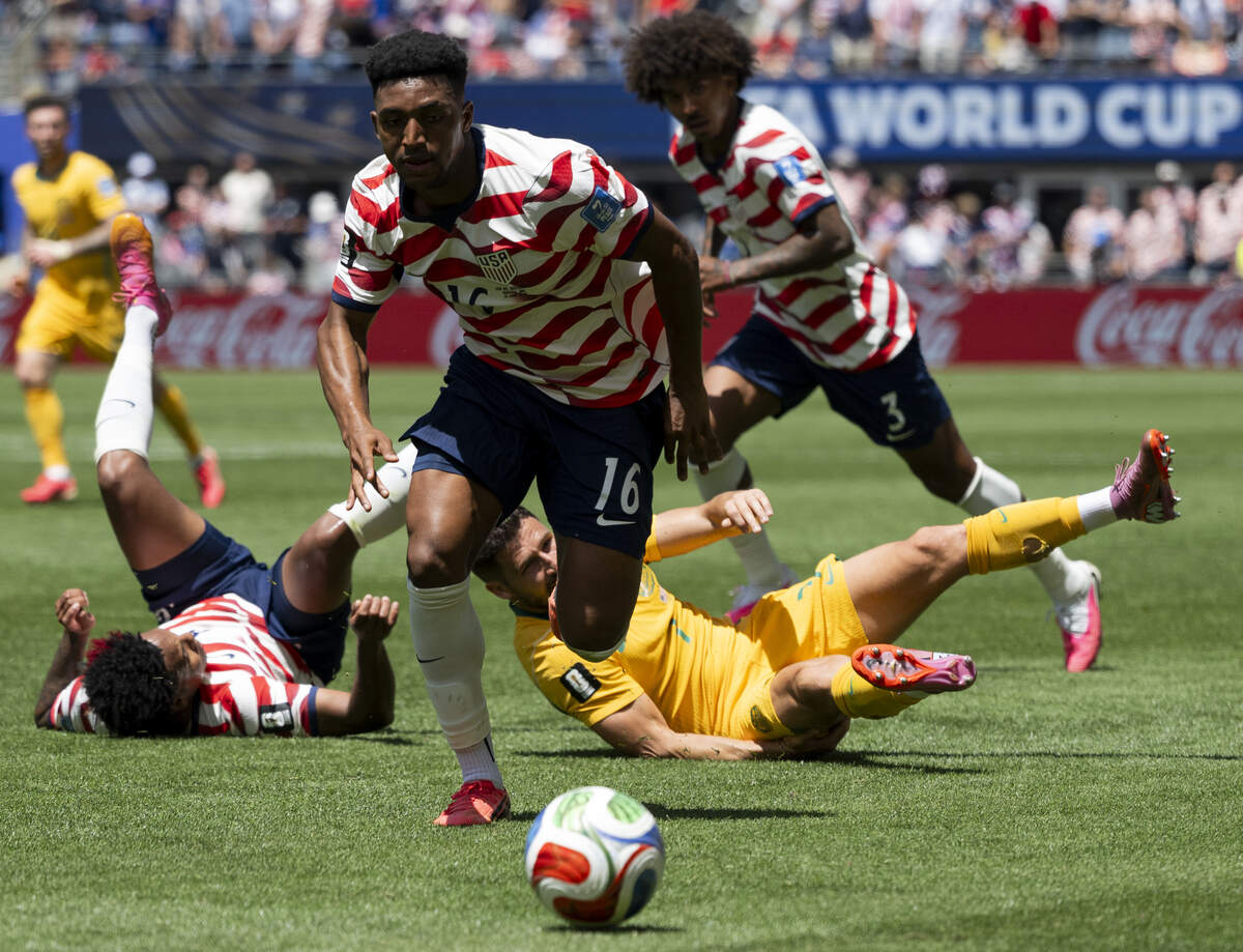 United States of America defender Alex Freeman (16) chases down the ball during the second half of FIFA World Cup 2026 Group D match against Australia at Seattle Stadium in Seattle., on Friday, June 19, 2026, in Seattle.
