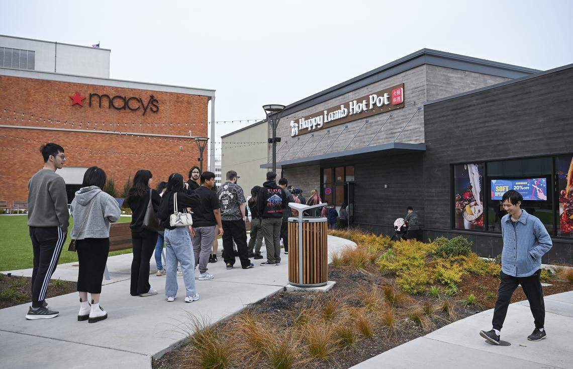 A line had already formed at Happy Lamb Hot Pot at Tacoma Mall right after it opened at noon on Monday, April 20.
